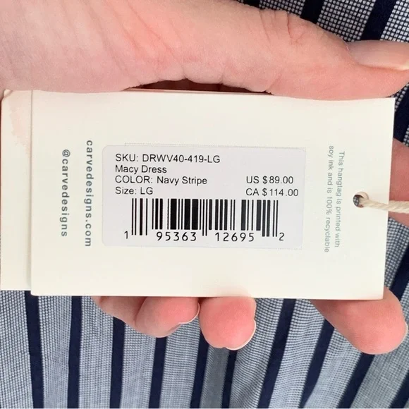 Carve Designs Macy Dress Navy Stripe Women’s Large Relaxed Cami‎ Maxi Dress NWT